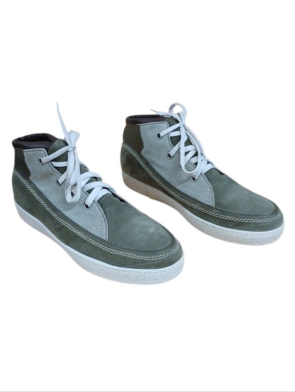 Trussardi Olive Green and White Suede High-Top Sneakers Size 43